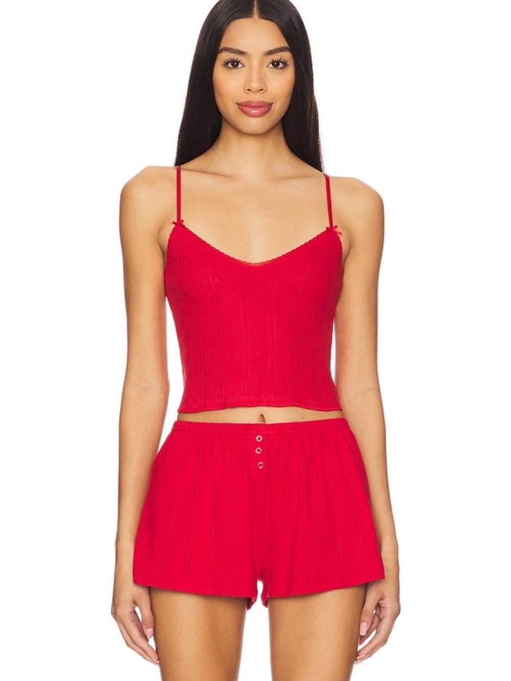 Coucou Red Women's Two-Piece Sleep Set - Spaghetti Strap Camisole & Shorts
